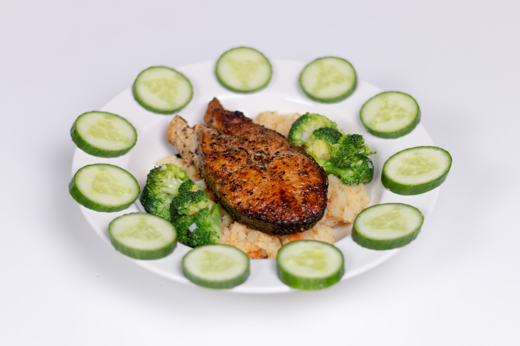 Salmon Steak over Mashed Potatoes