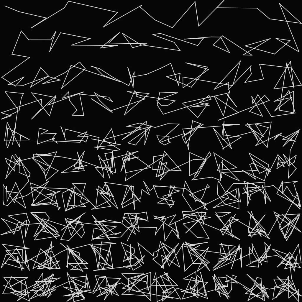 Linear gradient formed by a grid of white scribbles of different densities on black background