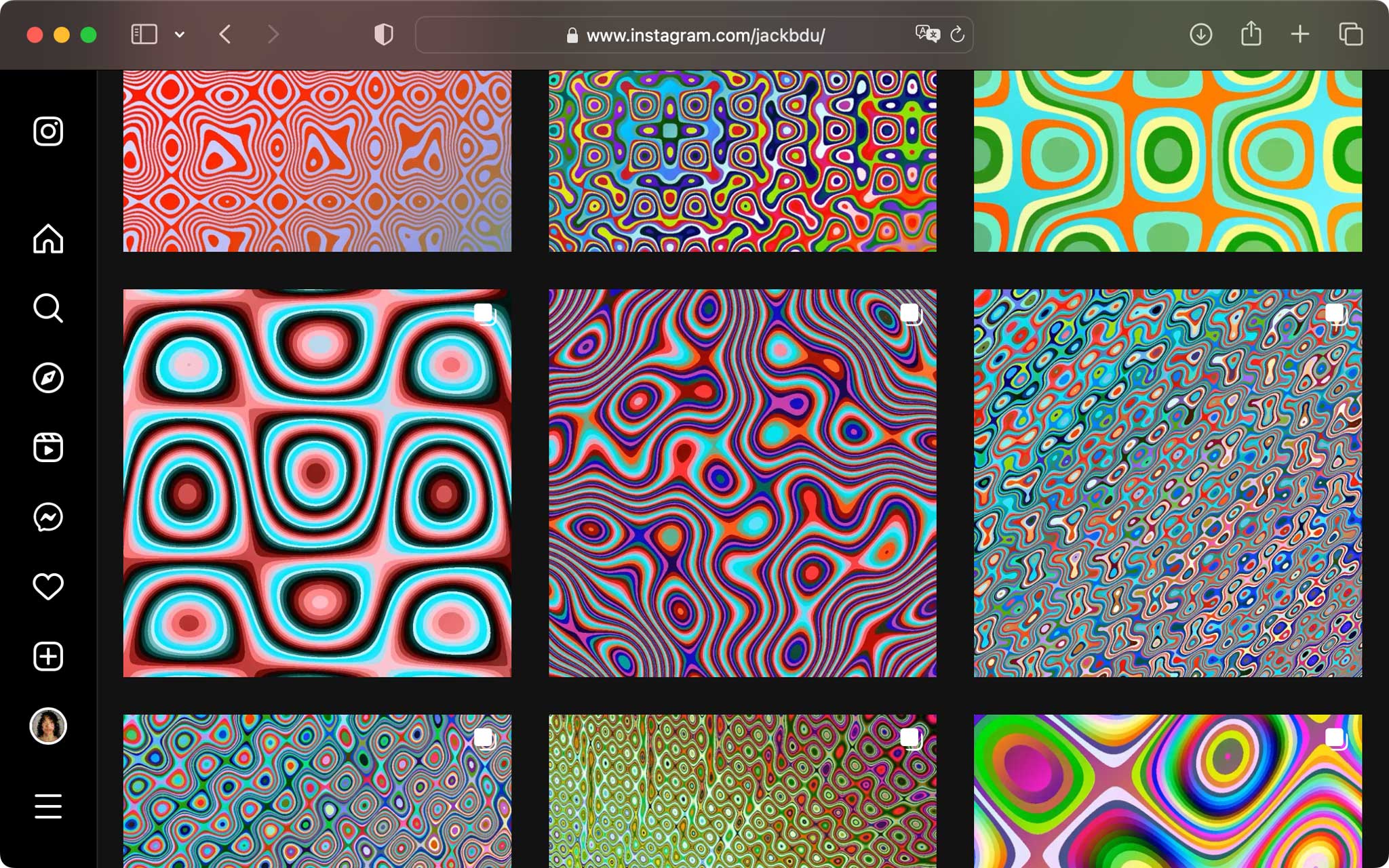 Screenshot of my Instagram posts, featuring vibrantly colorful daily sketches I created