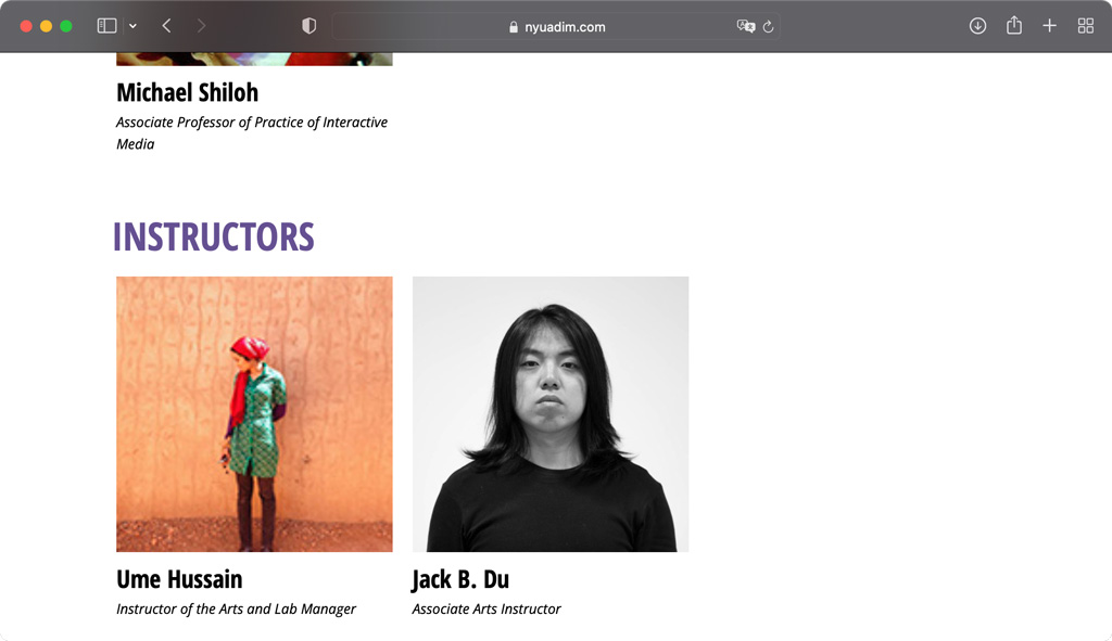 Interactive Media Website - People Page