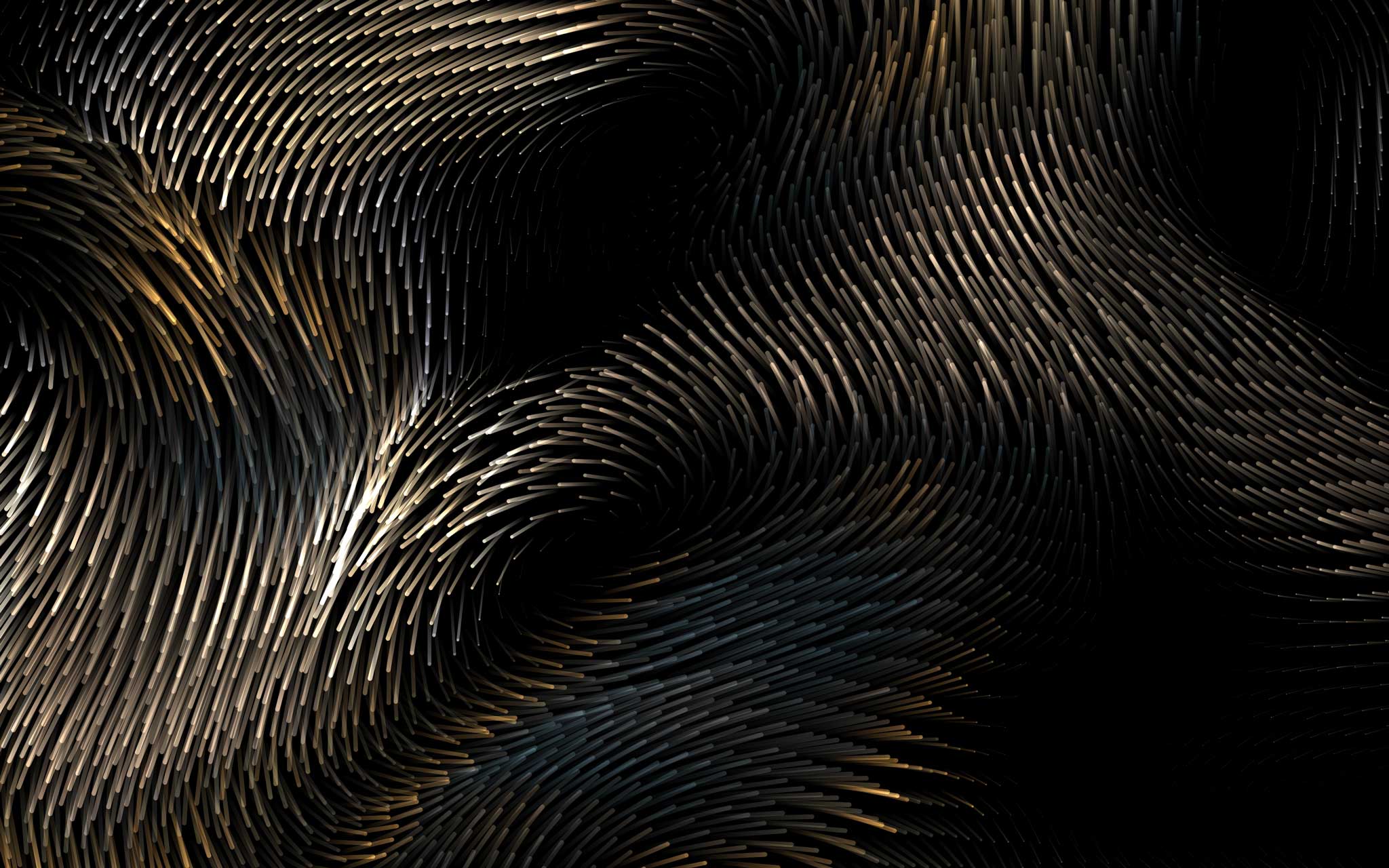 A screenshot of macOS screen saver Drift, containing small lines in different colors drifting towards different directions